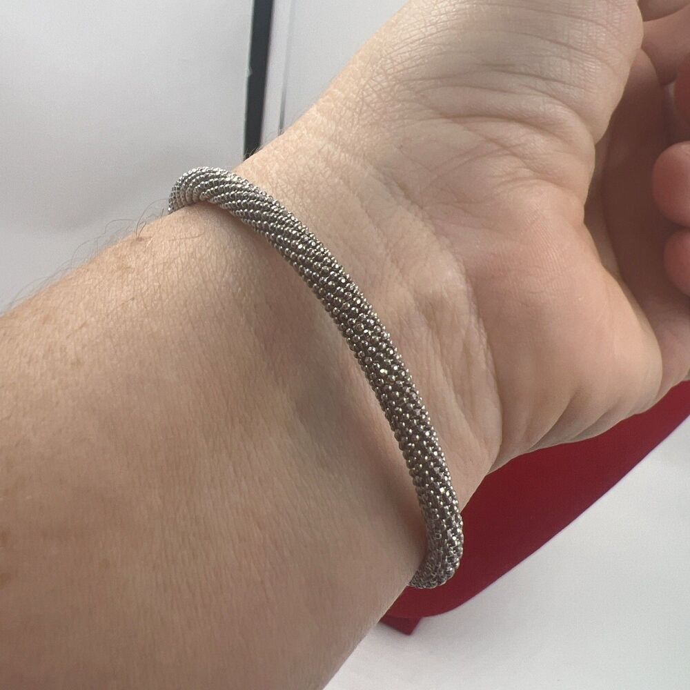 925 SILVER DIAMOND CUT BRACELET MAGNETIC 7.5" FLEXIBLE Star888AR Maker Mark - Picture 5 of 13